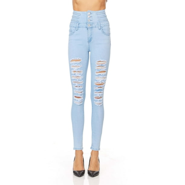Womens Hight Waisted Butt Lift Stretch Ripped Skinny Jeans Distressed Denim Pants